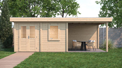 Lugarde Select Modern summerhouse 28mm with veranda Newport 388x300cm + 300cm - Untreated