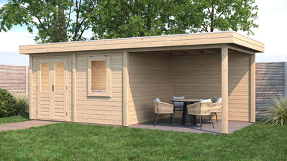 Lugarde Select Modern summerhouse 28mm with veranda Newport 388x300cm + 300cm - Untreated