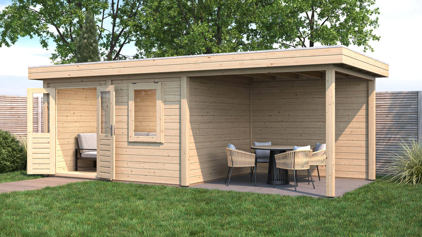 Lugarde Select Modern summerhouse 28mm with veranda Newport 388x300cm + 300cm - Untreated