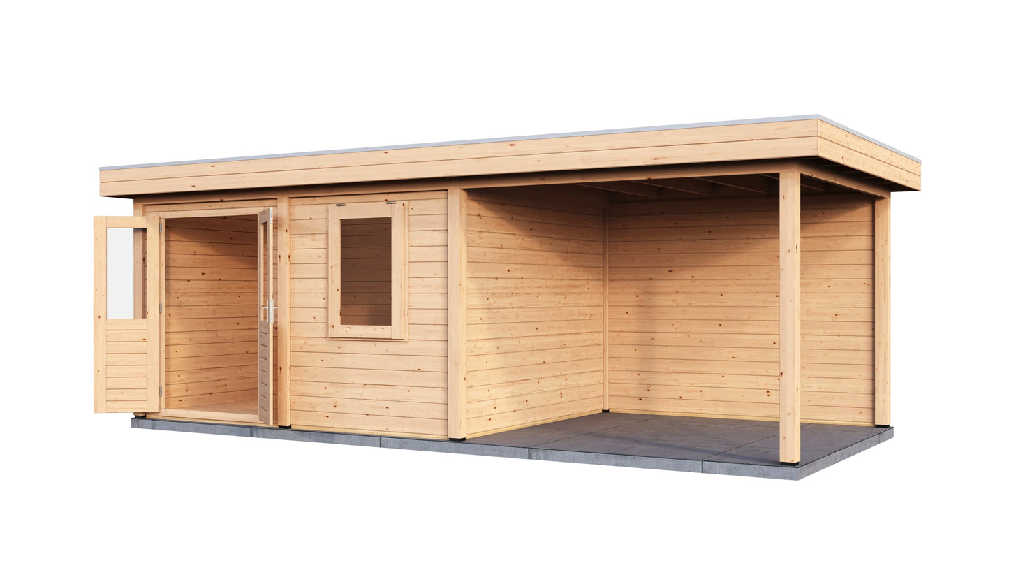 Lugarde Select Modern summerhouse 28mm with veranda Newport 388x300cm + 300cm - Untreated