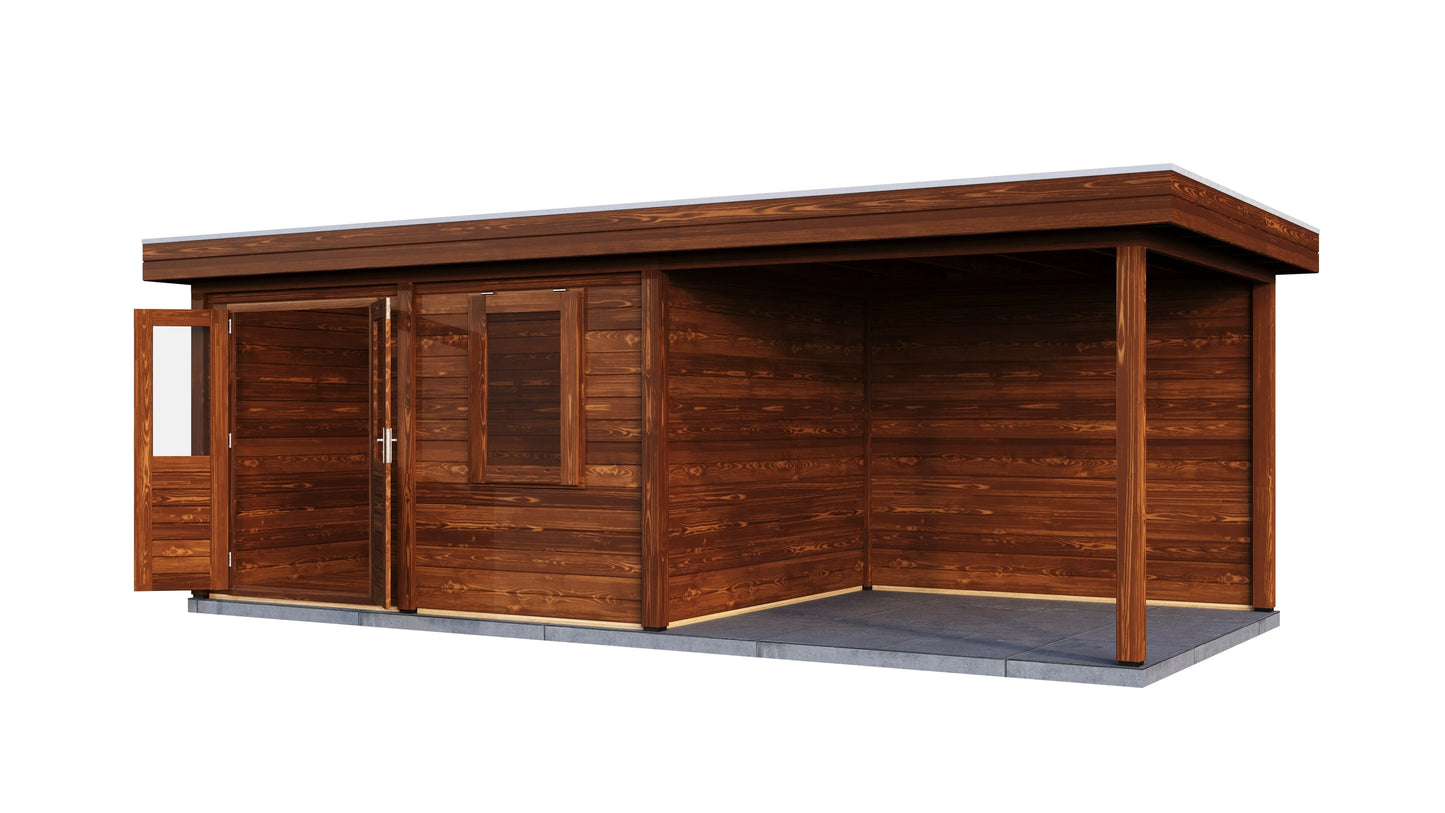 Lugarde Select Modern summerhouse 28mm with veranda Newport 388x300cm + 300cm - Brown Wood Oil