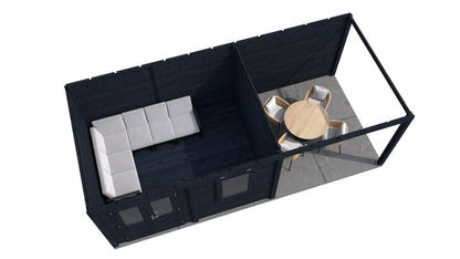 Lugarde Select Modern summerhouse 28mm with veranda Newport 388x300cm + 300cm - Black Wood Oil