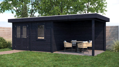Lugarde Select Modern summerhouse 28mm with veranda Newport 388x300cm + 300cm - Black Wood Oil