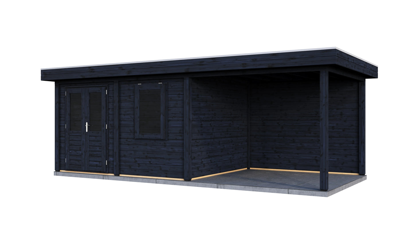 Lugarde Select Modern summerhouse 28mm with veranda Newport 388x300cm + 300cm - Black Wood Oil
