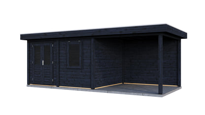 Lugarde Select Modern summerhouse 28mm with veranda Newport 388x300cm + 300cm - Black Wood Oil