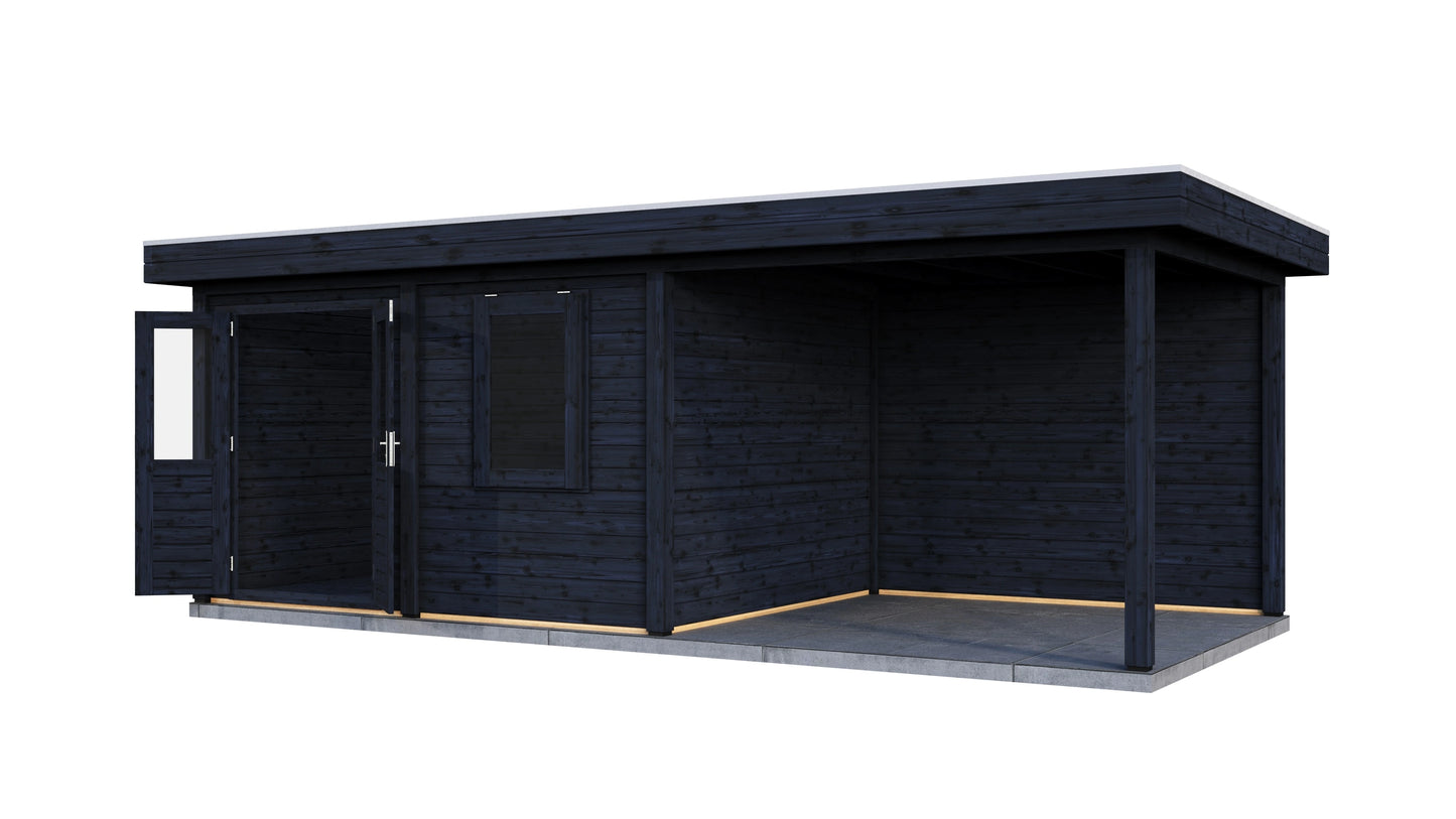 Lugarde Select Modern summerhouse 28mm with veranda Newport 388x300cm + 300cm - Black Wood Oil