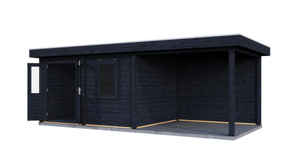 Lugarde Select Modern summerhouse 28mm with veranda Newport 388x300cm + 300cm - Black Wood Oil