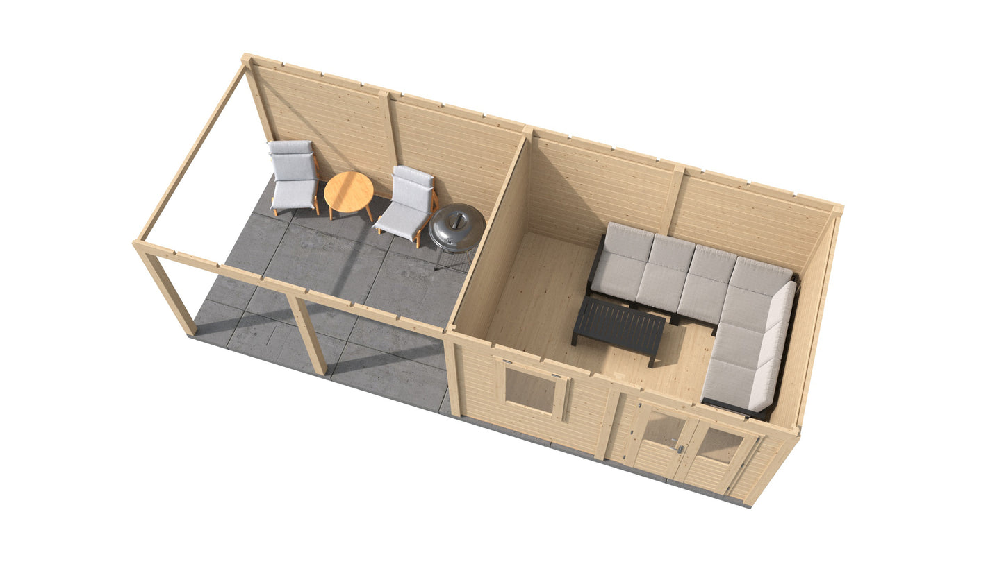 Lugarde Select Modern summerhouse 28mm with veranda Exeter 388x300cm + 400cm - Untreated