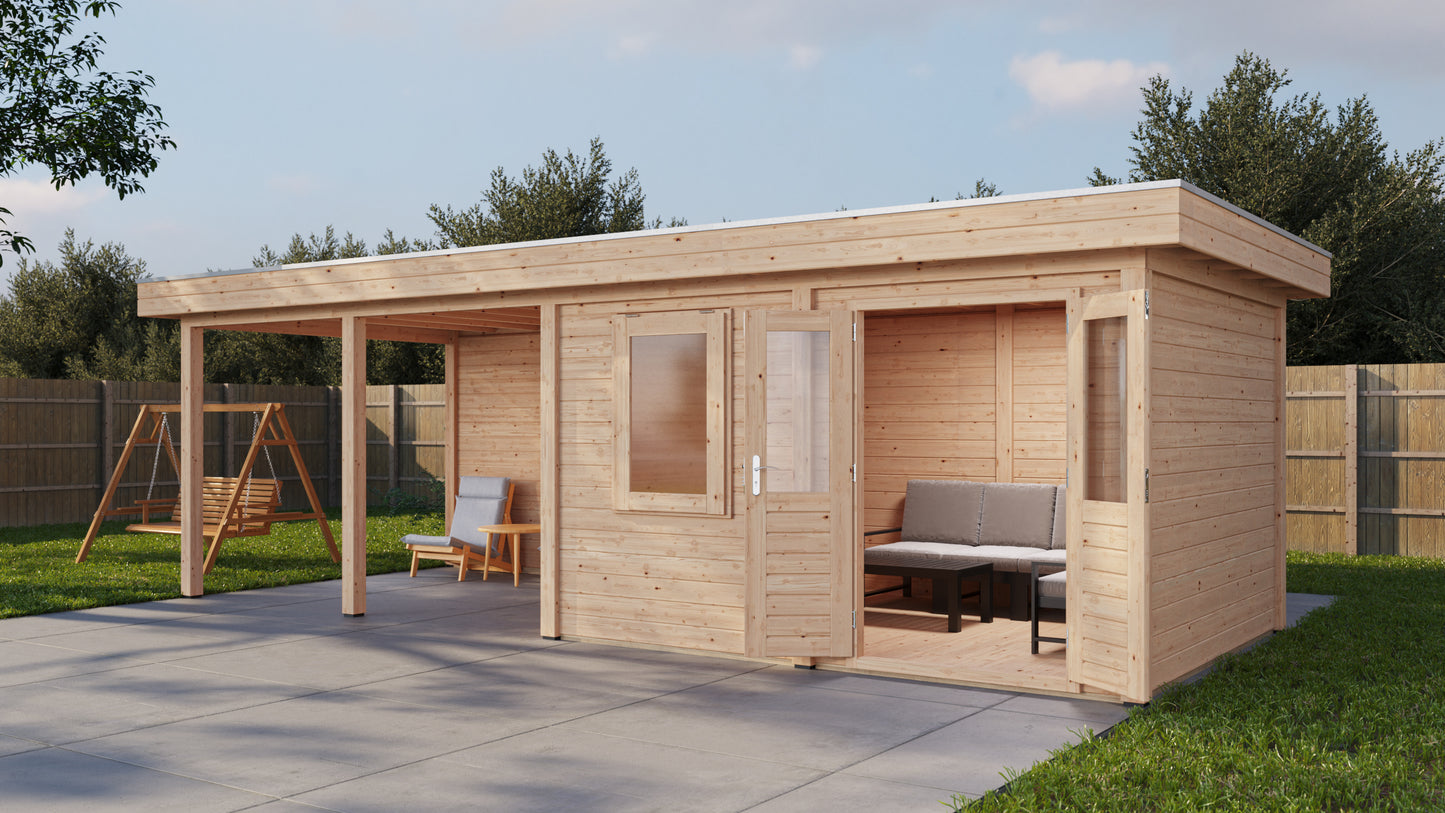 Lugarde Select Modern summerhouse 28mm with veranda Exeter 388x300cm + 400cm - Untreated