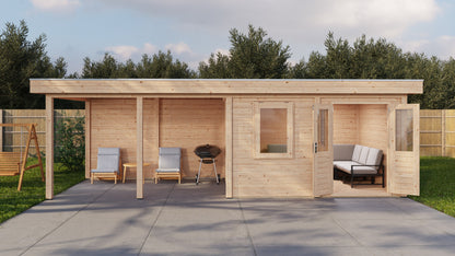 Lugarde Select Modern summerhouse 28mm with veranda Exeter 388x300cm + 400cm - Untreated