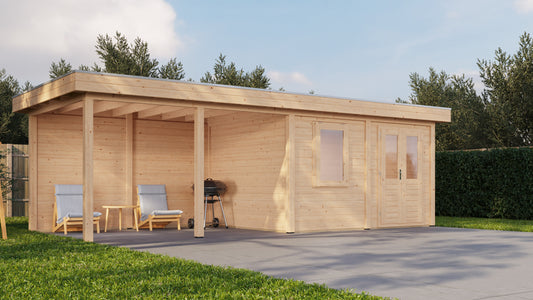 Lugarde Select Modern summerhouse 28mm with veranda Exeter 388x300cm + 400cm - Untreated