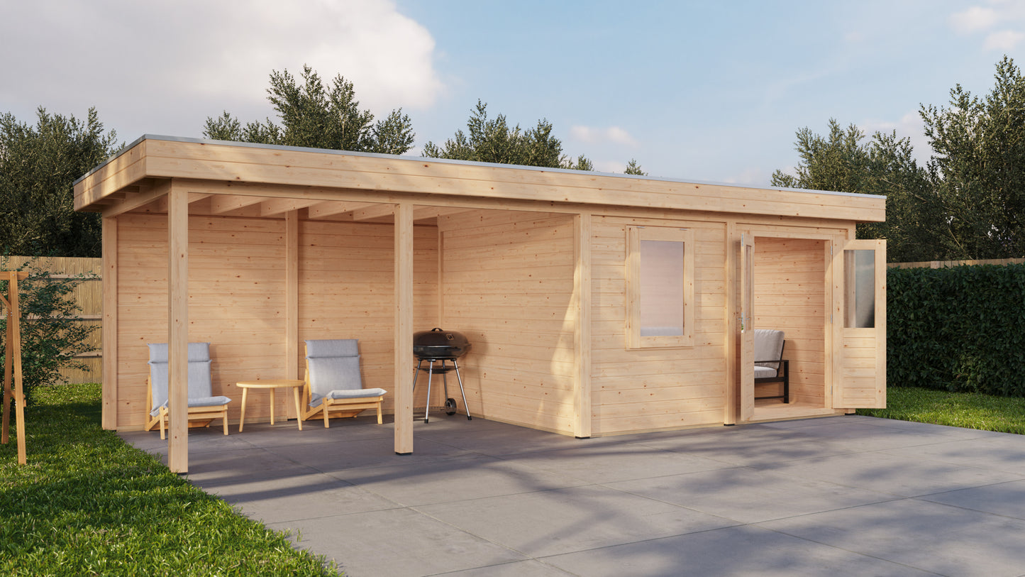 Lugarde Select Modern summerhouse 28mm with veranda Exeter 388x300cm + 400cm - Untreated