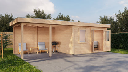 Lugarde Select Modern summerhouse 28mm with veranda Exeter 388x300cm + 400cm - Untreated