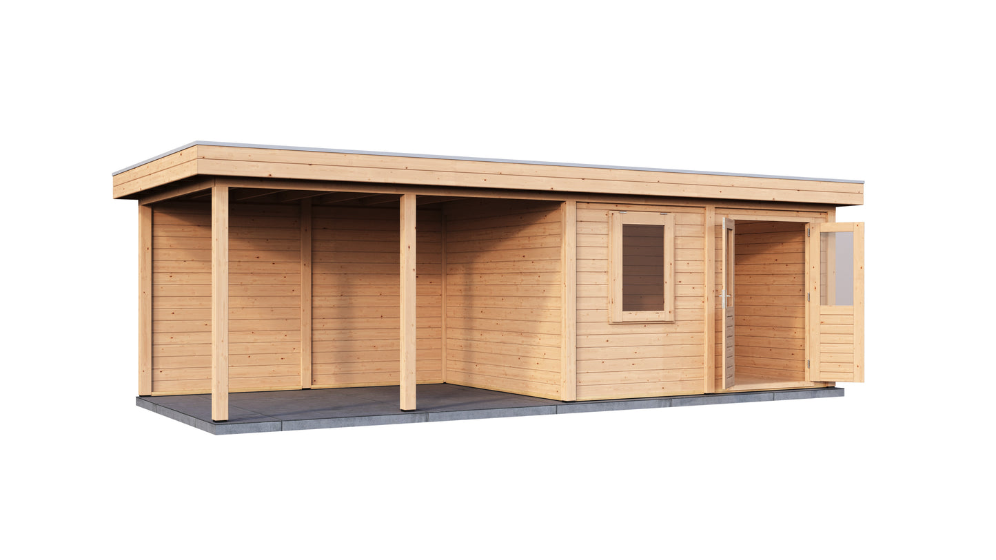 Lugarde Select Modern summerhouse 28mm with veranda Exeter 388x300cm + 400cm - Untreated