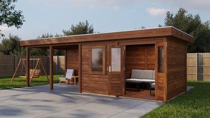 Lugarde Select Modern summerhouse 28mm with veranda Exeter 388x300cm + 400cm - Brown Wood Oil