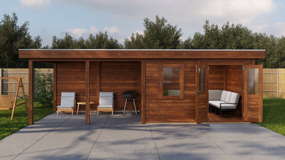 Lugarde Select Modern summerhouse 28mm with veranda Exeter 388x300cm + 400cm - Brown Wood Oil
