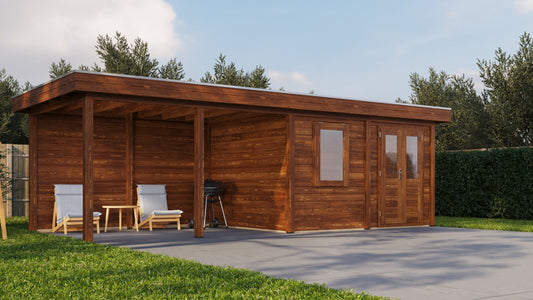 Lugarde Select Modern summerhouse 28mm with veranda Exeter 388x300cm + 400cm - Brown Wood Oil