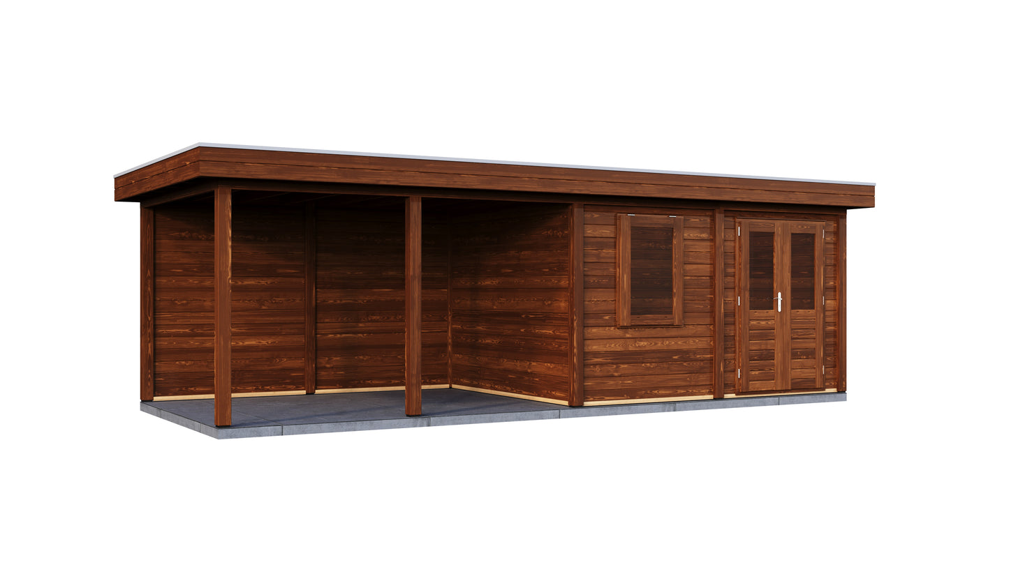 Lugarde Select Modern summerhouse 28mm with veranda Exeter 388x300cm + 400cm - Brown Wood Oil