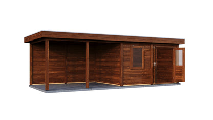 Lugarde Select Modern summerhouse 28mm with veranda Exeter 388x300cm + 400cm - Brown Wood Oil