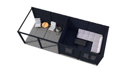 Lugarde Select Modern summerhouse 28mm with veranda Exeter 388x300cm + 400cm - Black Wood Oil