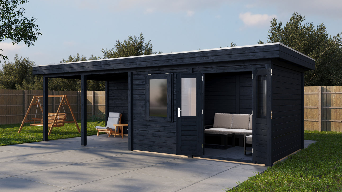 Lugarde Select Modern summerhouse 28mm with veranda Exeter 388x300cm + 400cm - Black Wood Oil
