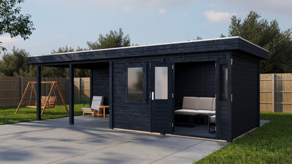 Lugarde Select Modern summerhouse 28mm with veranda Exeter 388x300cm + 400cm - Black Wood Oil