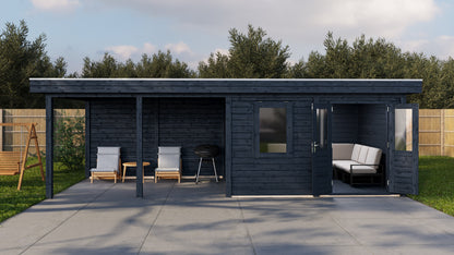Lugarde Select Modern summerhouse 28mm with veranda Exeter 388x300cm + 400cm - Black Wood Oil