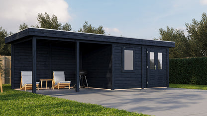 Lugarde Select Modern summerhouse 28mm with veranda Exeter 388x300cm + 400cm - Black Wood Oil