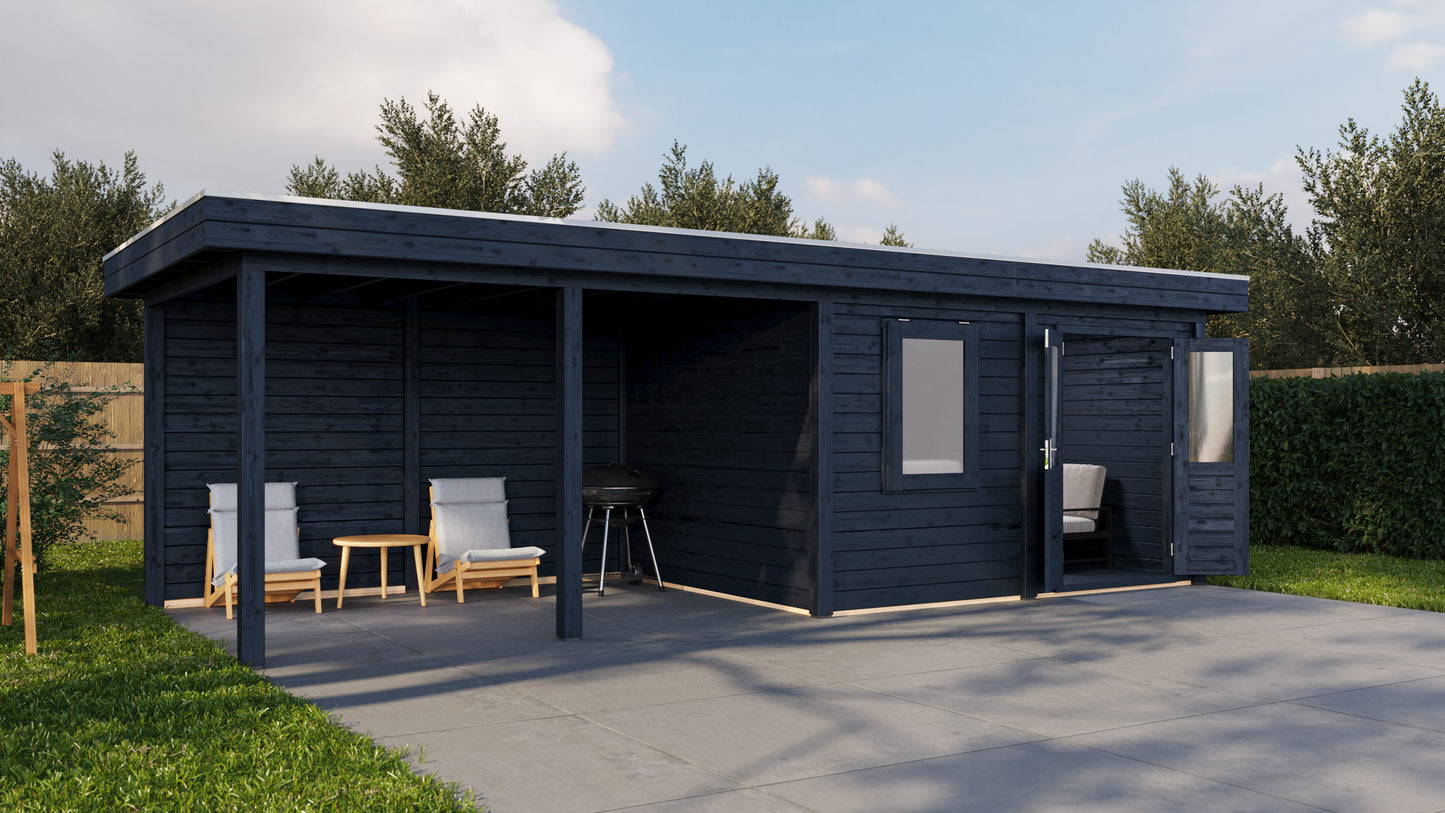 Lugarde Select Modern summerhouse 28mm with veranda Exeter 388x300cm + 400cm - Black Wood Oil