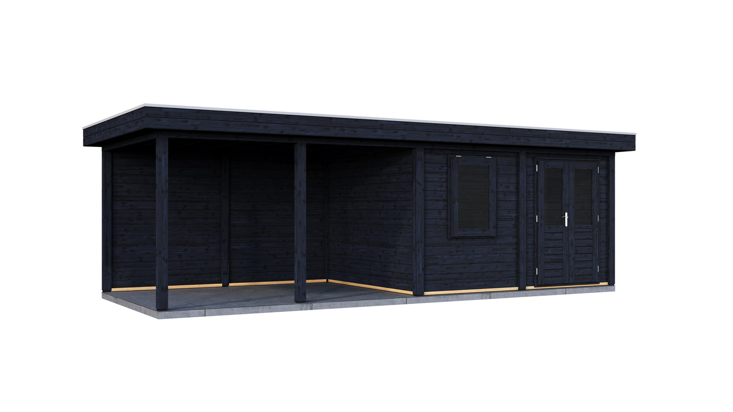 Lugarde Select Modern summerhouse 28mm with veranda Exeter 388x300cm + 400cm - Black Wood Oil