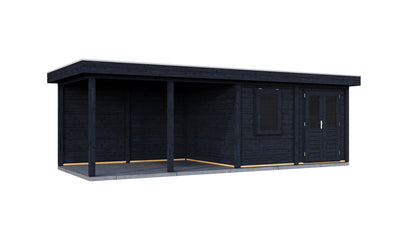 Lugarde Select Modern summerhouse 28mm with veranda Exeter 388x300cm + 400cm - Black Wood Oil