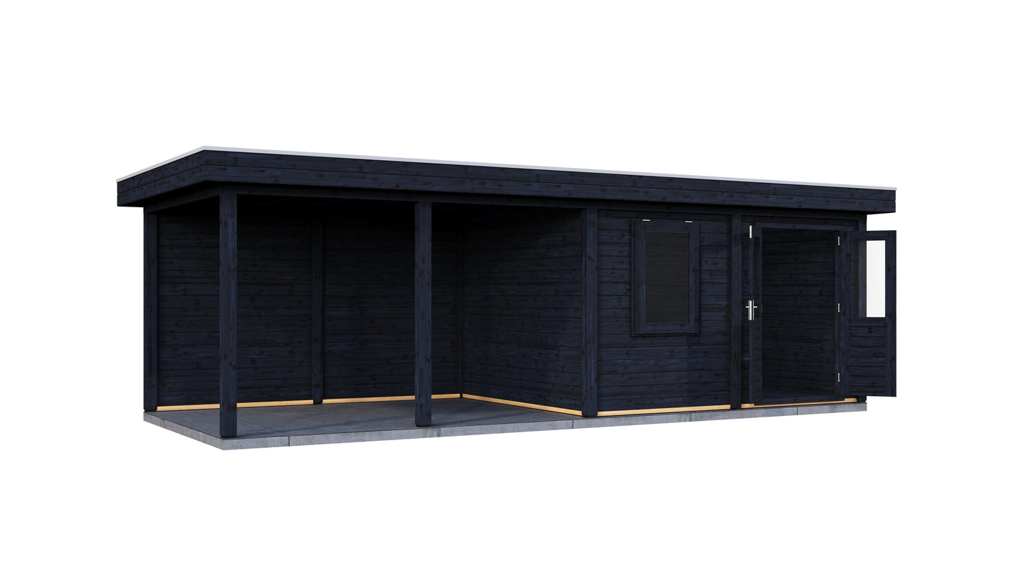 Lugarde Select Modern summerhouse 28mm with veranda Exeter 388x300cm + 400cm - Black Wood Oil