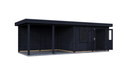 Lugarde Select Modern summerhouse 28mm with veranda Exeter 388x300cm + 400cm - Black Wood Oil
