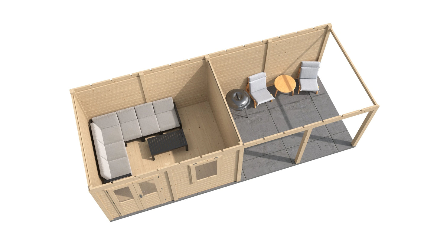 Lugarde Select Modern summerhouse 28mm with veranda Exeter 388x300cm + 400cm - Untreated