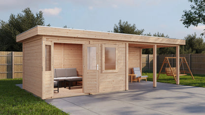 Lugarde Select Modern summerhouse 28mm with veranda Exeter 388x300cm + 400cm - Untreated