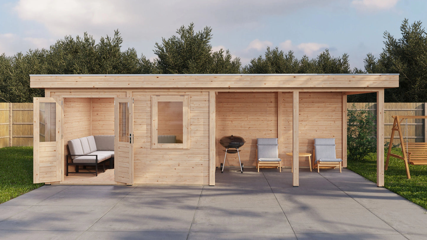 Lugarde Select Modern summerhouse 28mm with veranda Exeter 388x300cm + 400cm - Untreated
