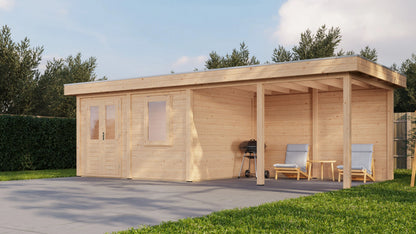 Lugarde Select Modern summerhouse 28mm with veranda Exeter 388x300cm + 400cm - Untreated