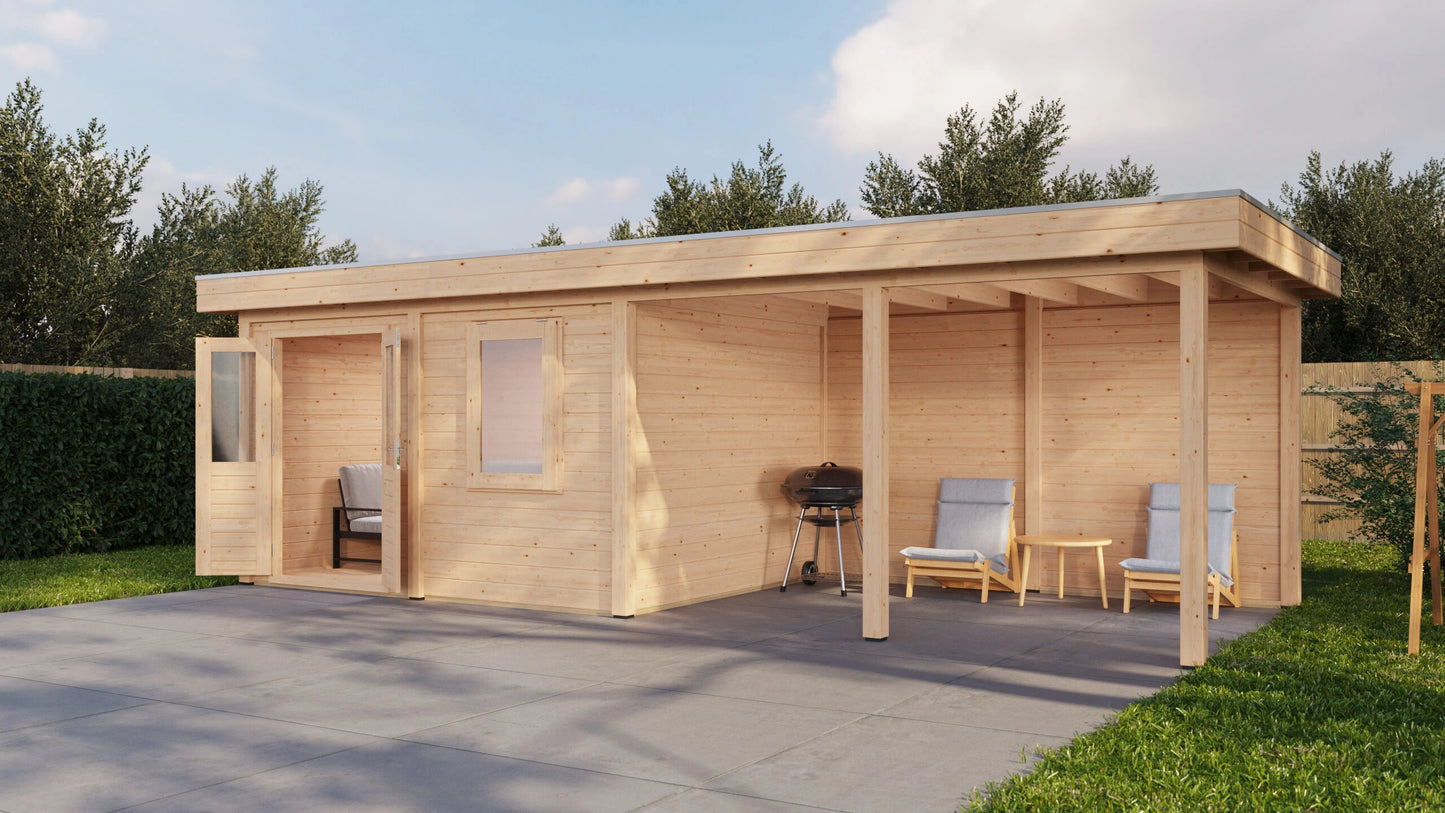 Lugarde Select Modern summerhouse 28mm with veranda Exeter 388x300cm + 400cm - Untreated
