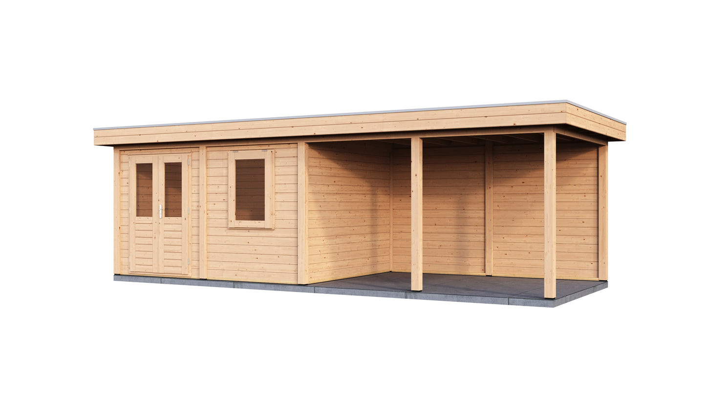 Lugarde Select Modern summerhouse 28mm with veranda Exeter 388x300cm + 400cm - Untreated