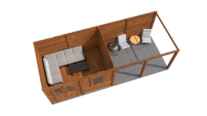 Lugarde Select Modern summerhouse 28mm with veranda Exeter 388x300cm + 400cm - Brown Wood Oil