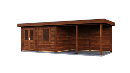 Lugarde Select Modern summerhouse 28mm with veranda Exeter 388x300cm + 400cm - Brown Wood Oil