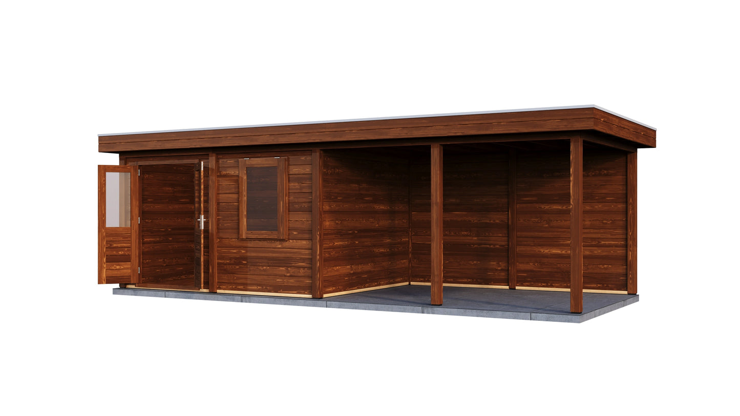 Lugarde Select Modern summerhouse 28mm with veranda Exeter 388x300cm + 400cm - Brown Wood Oil