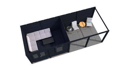 Lugarde Select Modern summerhouse 28mm with veranda Exeter 388x300cm + 400cm - Black Wood Oil