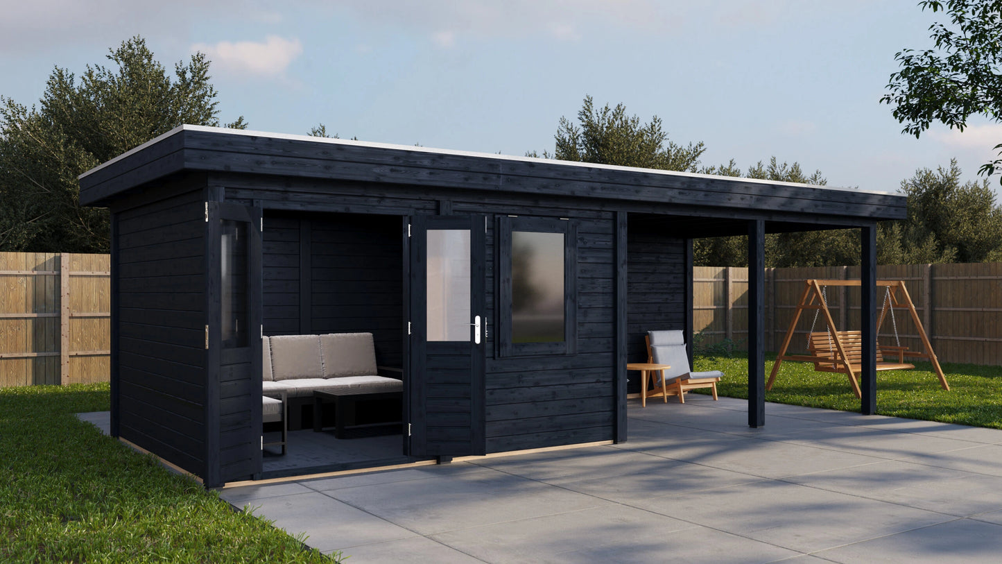 Lugarde Select Modern summerhouse 28mm with veranda Exeter 388x300cm + 400cm - Black Wood Oil