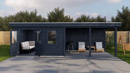Lugarde Select Modern summerhouse 28mm with veranda Exeter 388x300cm + 400cm - Black Wood Oil