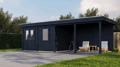 Lugarde Select Modern summerhouse 28mm with veranda Exeter 388x300cm + 400cm - Black Wood Oil