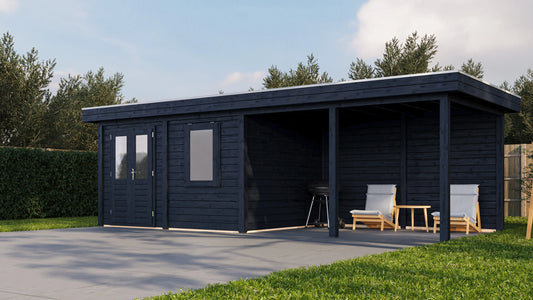 Lugarde Select Modern summerhouse 28mm with veranda Exeter 388x300cm + 400cm - Black Wood Oil