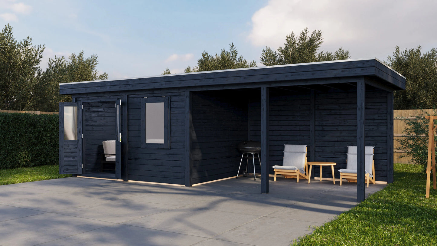 Lugarde Select Modern summerhouse 28mm with veranda Exeter 388x300cm + 400cm - Black Wood Oil