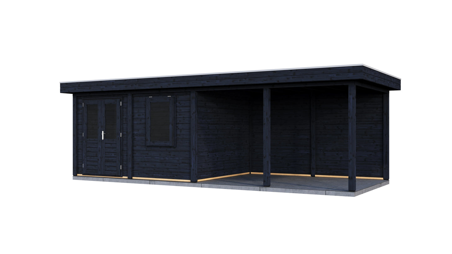 Lugarde Select Modern summerhouse 28mm with veranda Exeter 388x300cm + 400cm - Black Wood Oil