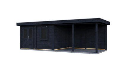 Lugarde Select Modern summerhouse 28mm with veranda Exeter 388x300cm + 400cm - Black Wood Oil